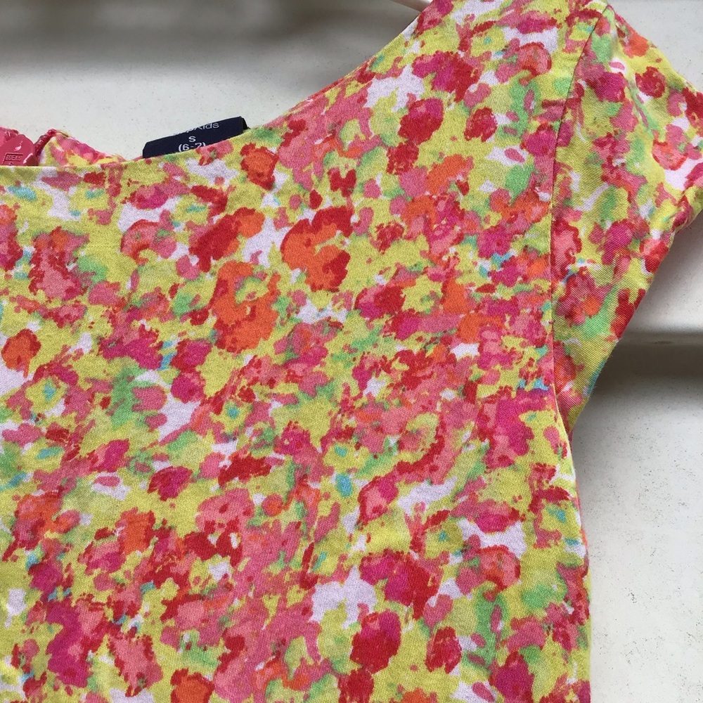 GAP Dress Girls Sz Small (6-7) Pink Orange Floral Fit Flare Cap Sleeve Tulle - Picture 2 of 15